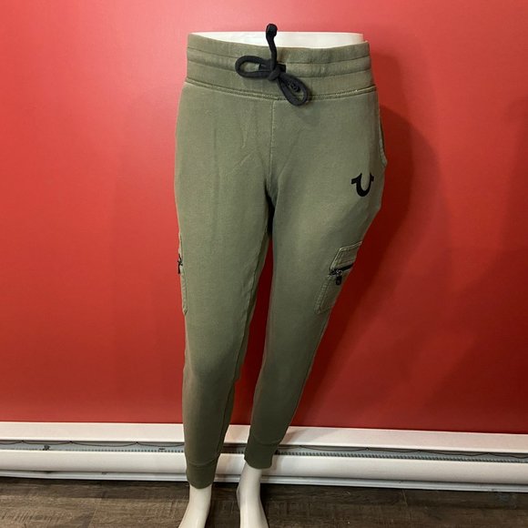 True Religion Women's Olive Green Cargo Zip Jogger Pant - Size Small - Picture 2 of 6